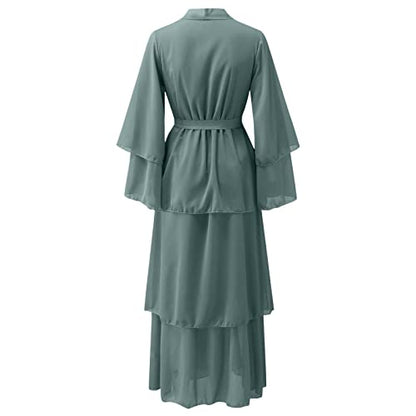 Frauen Muslimisches Gebet Chiffon Offenes Kleid Abaya Dubai Türkei Islam Kaftan islamischer Ramadan Eid Frauen Robe Muslimisches Gebetskleid für Frauen Abaya Kleid Islamisches (Mint Green-a, S)