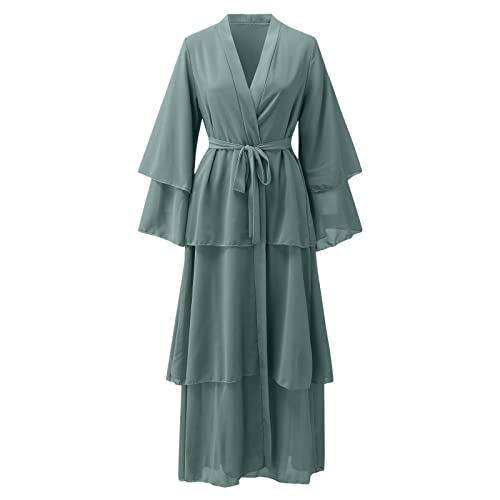 Frauen Muslimisches Gebet Chiffon Offenes Kleid Abaya Dubai Türkei Islam Kaftan islamischer Ramadan Eid Frauen Robe Muslimisches Gebetskleid für Frauen Abaya Kleid Islamisches (Mint Green-a, S)